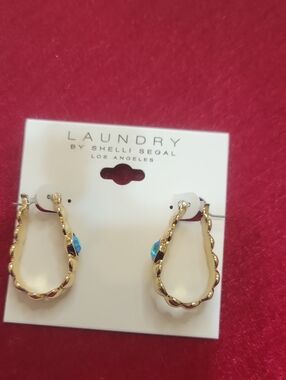 Laundry By Shelli Segal Gold Teardrop Hoop Earrings with Turquoise Accent